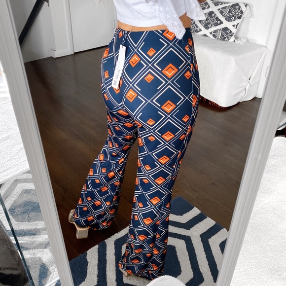 🔹 ZARA NAVY ORANGE GEOMETRIC PRINT HIGH WAIST LEGGINGS! - Picture 4 of 12